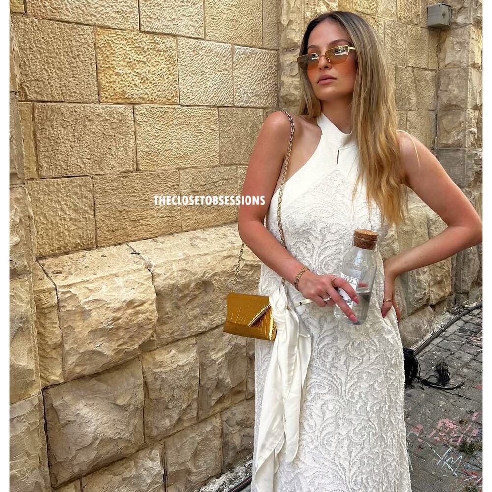 Zara NWT White Textured Halter Open Back Midi Dress Bridal Resort M - Picture 14 of 16
